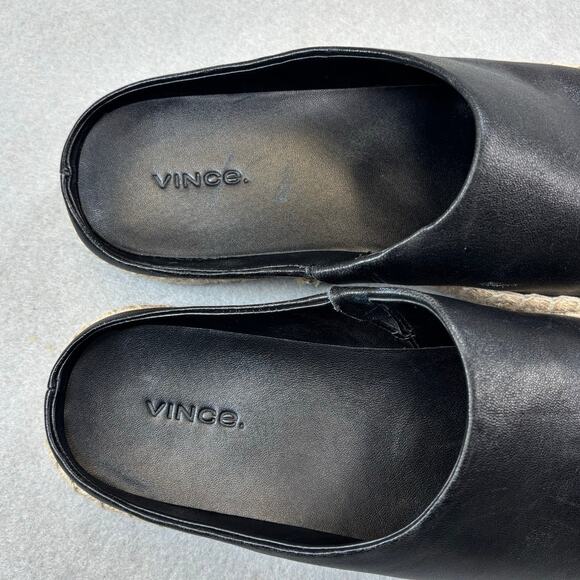 Vince Ulla black leather mule slip-on espadrille platform clog 9.5 transitional - Picture 6 of 10